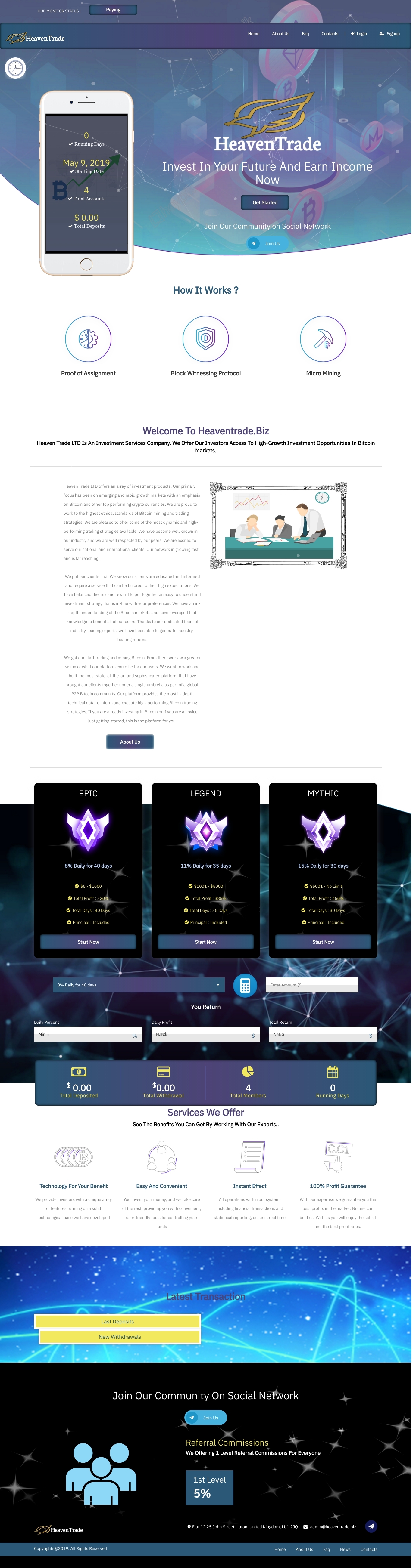 Gaming HYIP project Heaven Trade Ltd